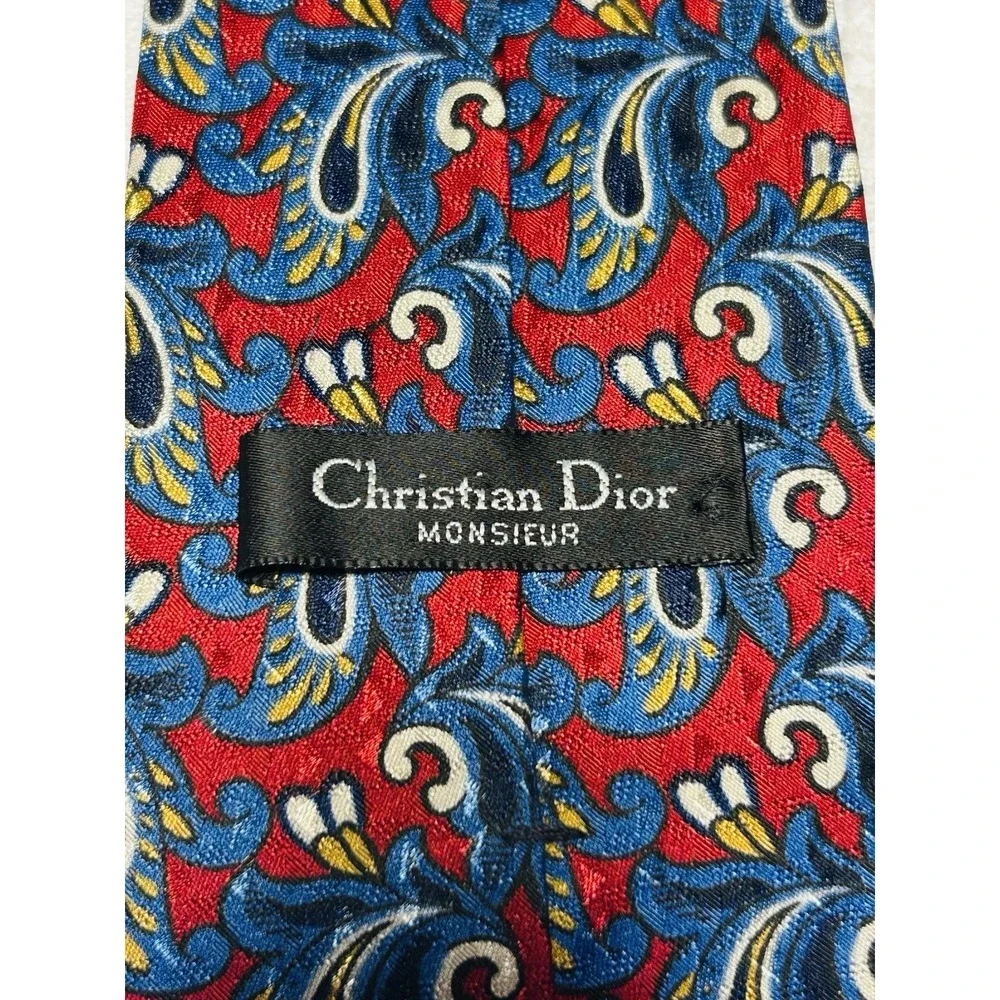 Vintage 1980s Christian Dior Monsieur Tie Red Blue Paisley Made In The USA